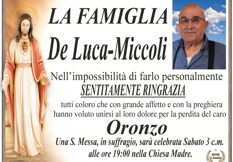 ringraziamento miccoli oronzo